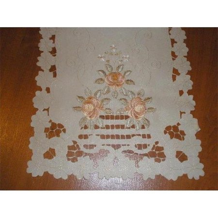 TAPESTRY TRADING Tapestry Trading SY07007-1454 14 x 54 in. Embroidered Peach Rose And Lacy Cutwork Table Runner; Ivory SY07007/1454